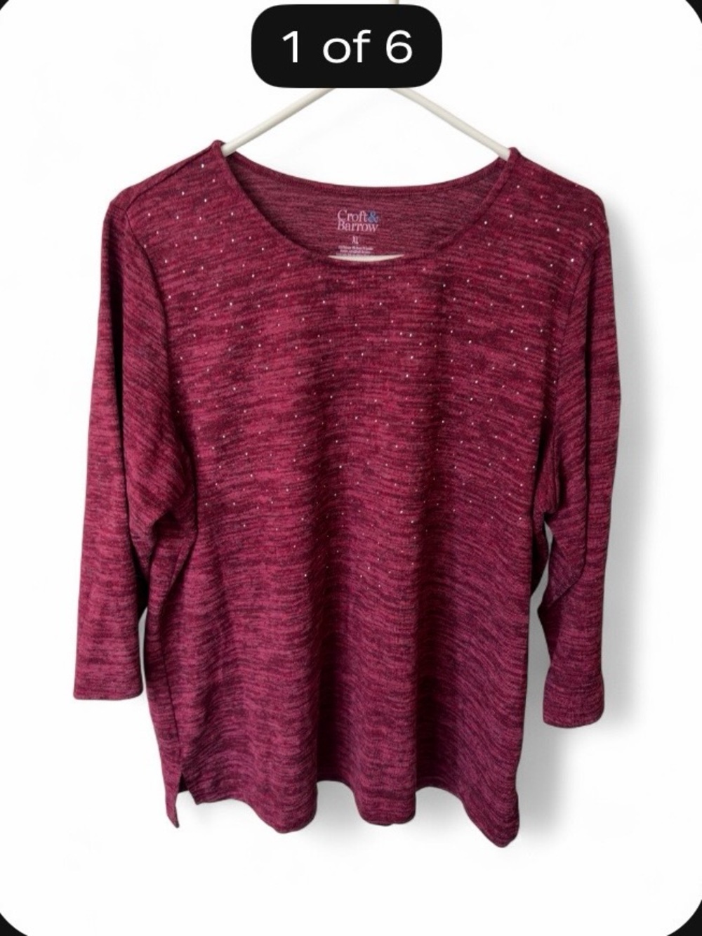 croft & barrow Women's Maroon Sparkle Long Sleeve Tee